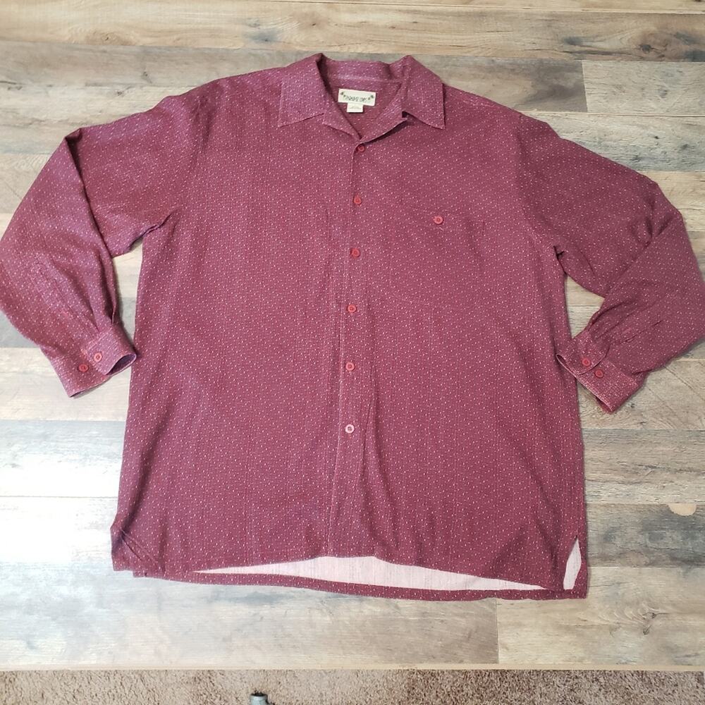 Paradise Coves Mens Silk‎ Red Long Sleeve Button Front Shirt Large Casual